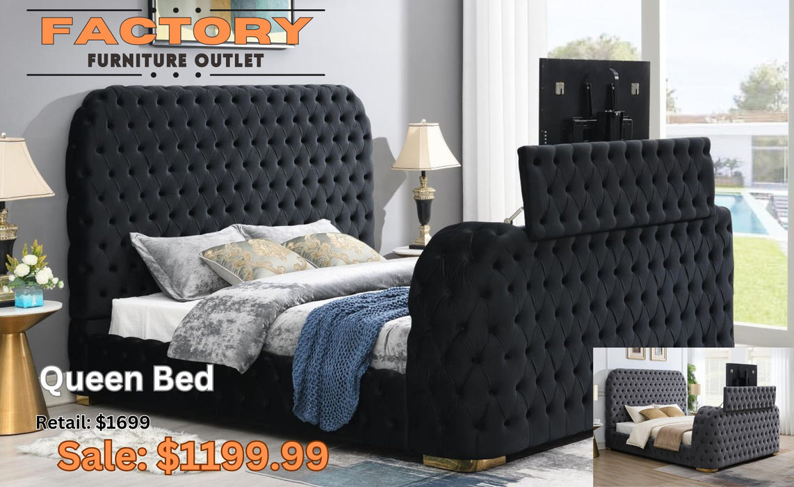 Velvet Fireplace TV Bedframe