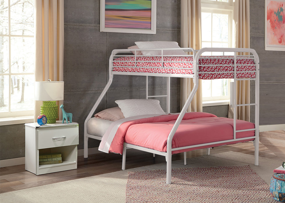 TWIN / FULL WHITE TUBULAR METAL BUNKBED - S494