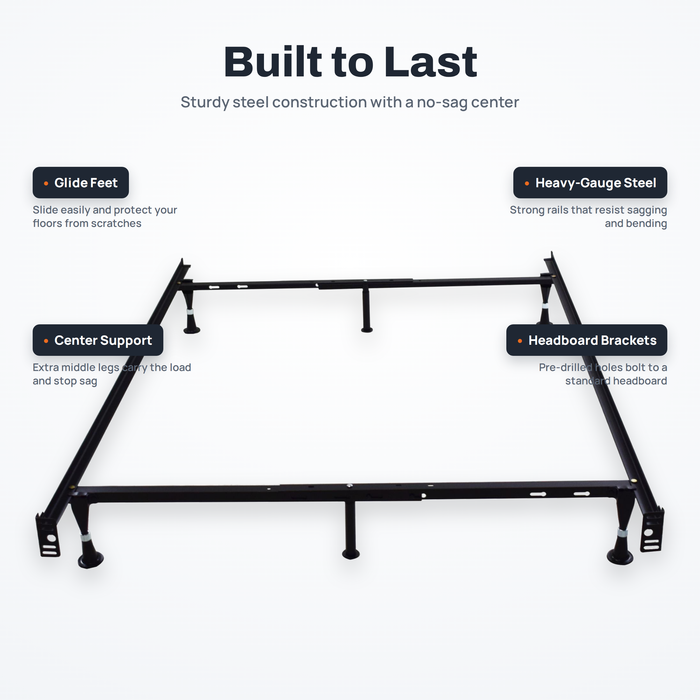 Adjustable Steel Bed Frame, Fits Twin Full Queen – Heavy Duty with Center Support and Glides for Box Spring & Mattress, Easy Assembly, Black