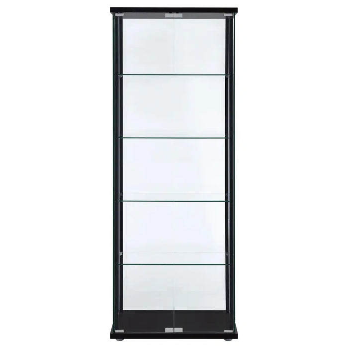 Delphinium - Glass - 4-Shelf Curio Cabinet with Wood Top and Base, Two Doors, and Chrome Hardware - Living Room - 64-Inch