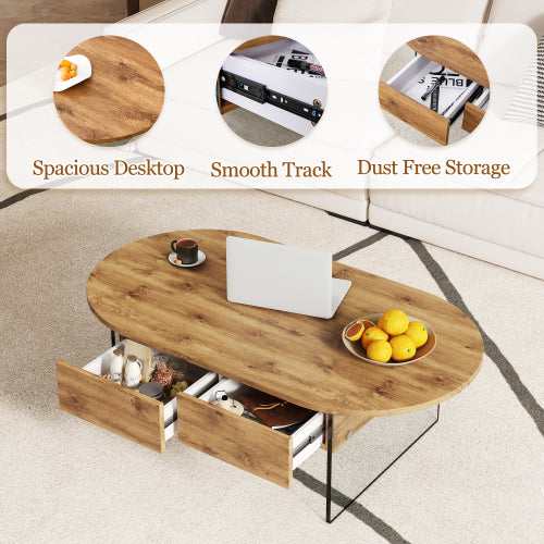 Cozy Natural Oval Double Drawer Coffee Table