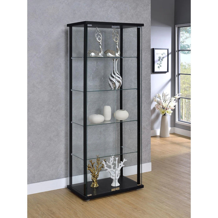 Delphinium - Glass - 4-Shelf Curio Cabinet with Wood Top and Base, Two Doors, and Chrome Hardware - Living Room - 64-Inch