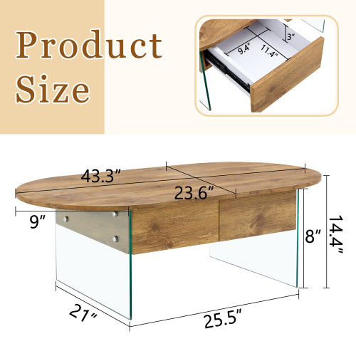 Cozy Natural Oval Double Drawer Coffee Table