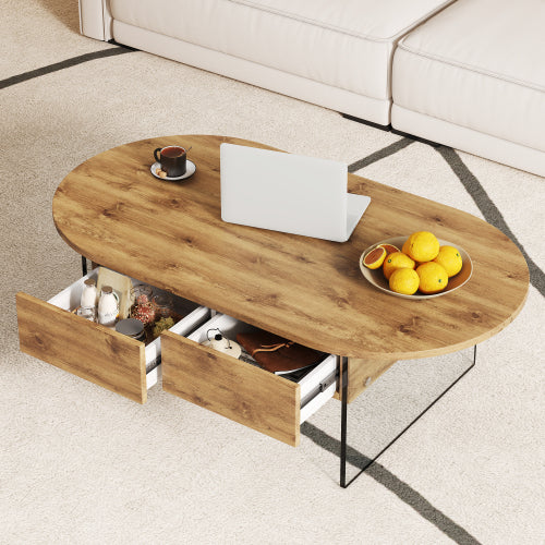 Cozy Natural Oval Double Drawer Coffee Table