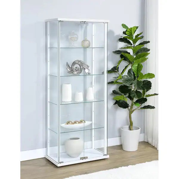 Delphinium - Glass - 4-Shelf Curio Cabinet with Wood Top and Base, Two Doors, and Chrome Hardware - Living Room - 64-Inch