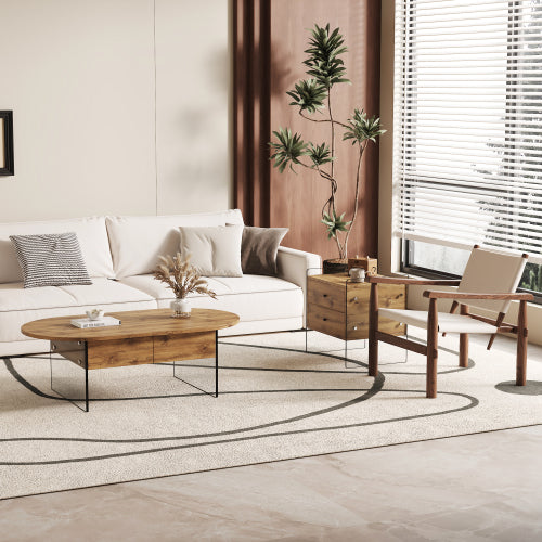 Cozy Natural Oval Double Drawer Coffee Table