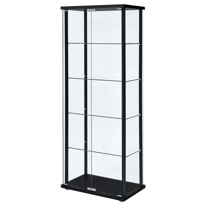 Delphinium - Glass - 4-Shelf Curio Cabinet with Wood Top and Base, Two Doors, and Chrome Hardware - Living Room - 64-Inch