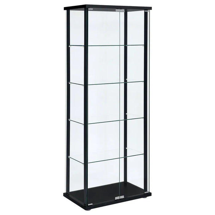 Delphinium - Glass - 4-Shelf Curio Cabinet with Wood Top and Base, Two Doors, and Chrome Hardware - Living Room - 64-Inch