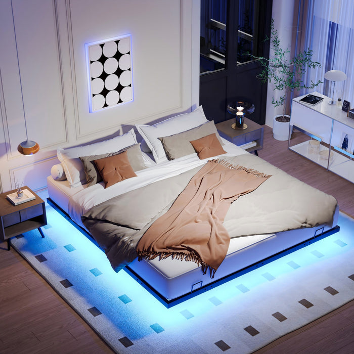 Floating Bed Frames with LED Lights, Metal Platform Bed , Solid and Stable, Noise Free, No Box Spring Needed, Easy Assembly
