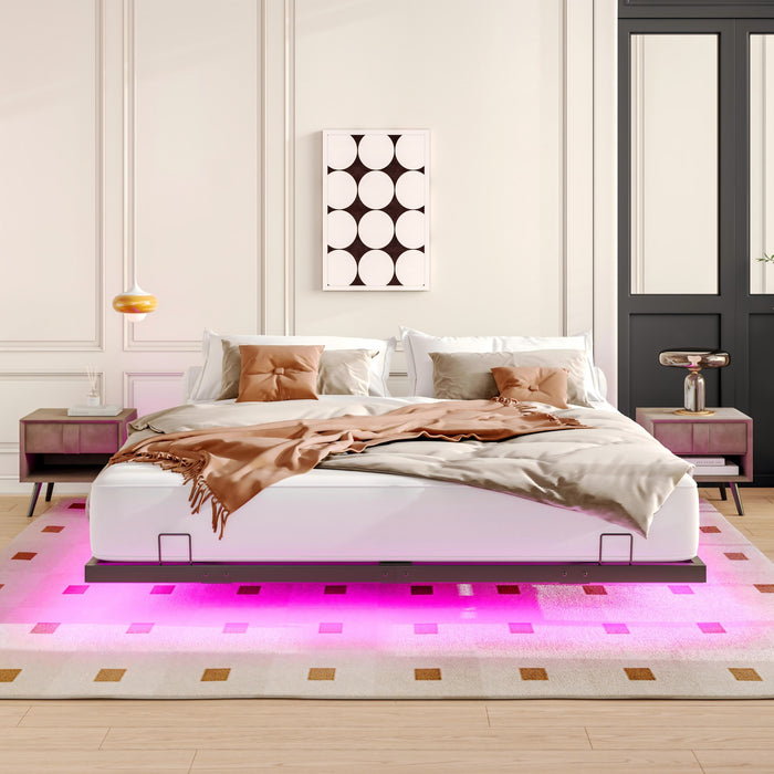 Floating Bed Frames with LED Lights, Metal Platform Bed , Solid and Stable, Noise Free, No Box Spring Needed, Easy Assembly