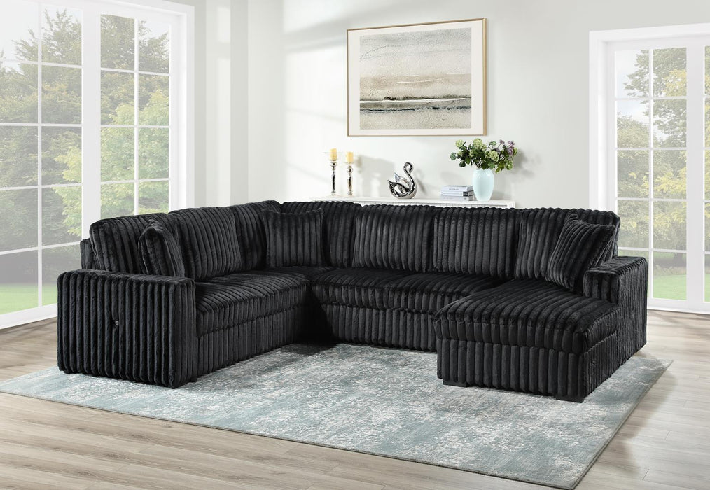 3PC CORDUROY SECTIONAL IN GRAY/BLACK