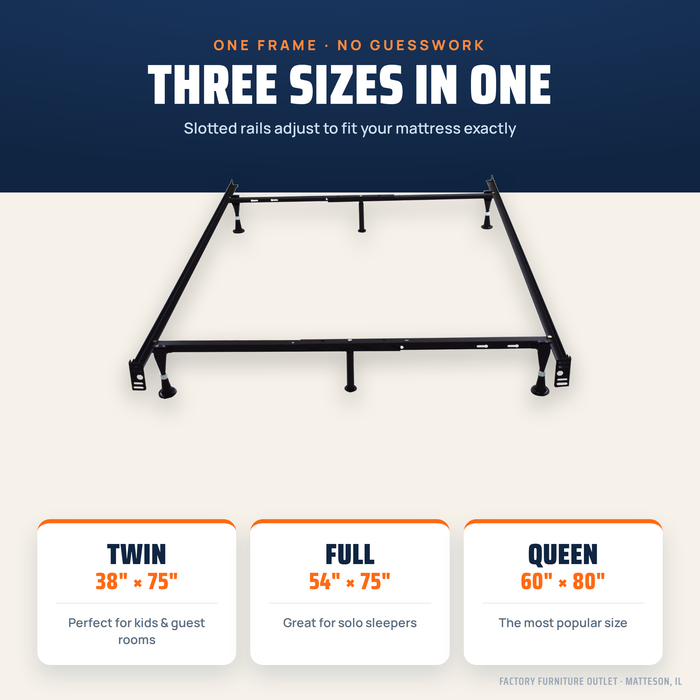 Adjustable Steel Bed Frame, Fits Twin Full Queen – Heavy Duty with Center Support and Glides for Box Spring & Mattress, Easy Assembly, Black