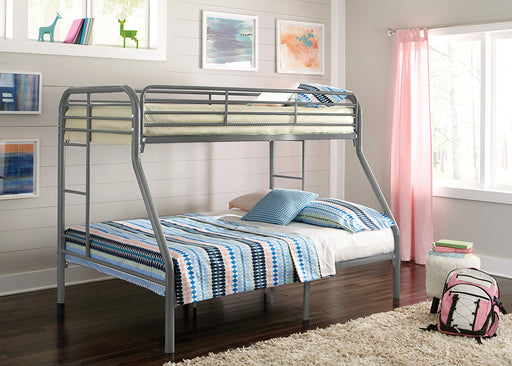 TWIN / FULL GREY TUBULAR METAL BUNKBED - S490