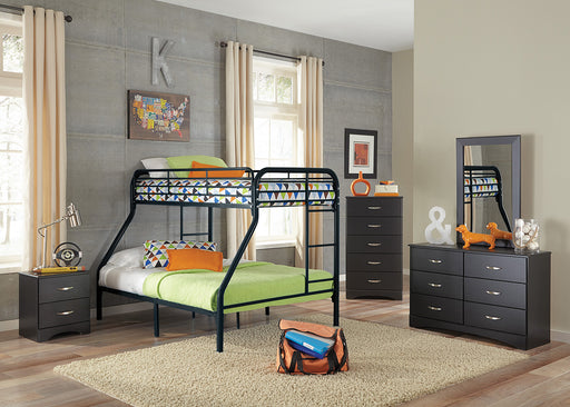 TWIN / FULL BLACK TUBULAR METAL BUNKBED - S495